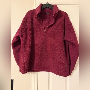 Eddie Bauer Burgundy Sherpa Quarter-Zip Pullover